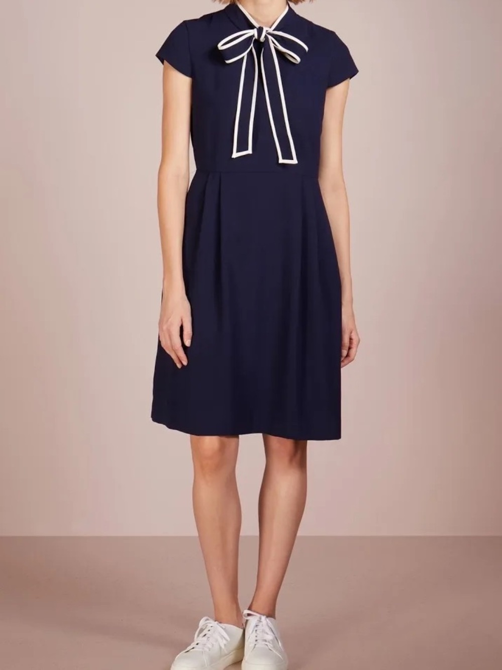 J CREW Navy Blue Cap Sleeve Bow Neck Knee-Length Dress